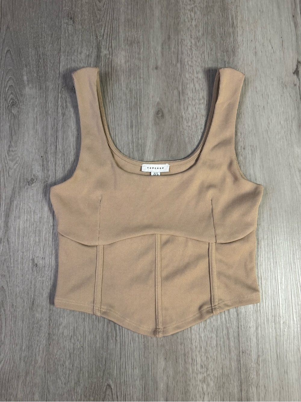 Topshop Women’s Beige Tan Structured Ribbed Sleeveless Cropped Top Size 6